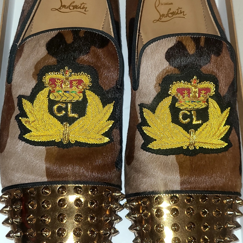 Christian Louboutin Camouflage Loafers with Gold Spikes